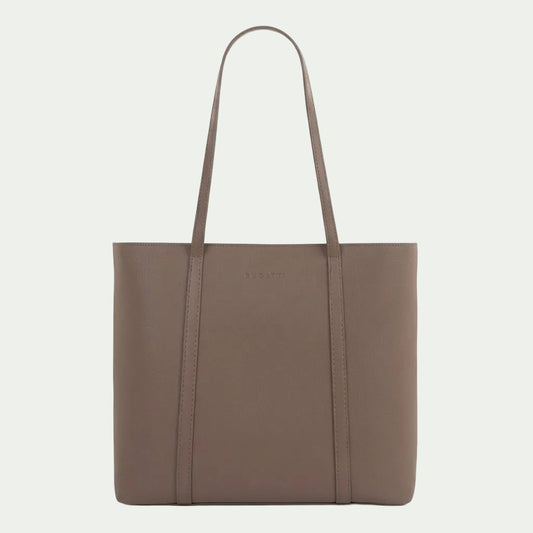 A high-resolution, centered view of the Bugatti Pure Business tote bag in pink leather against a pure white background.