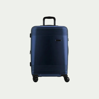 Bugatti Nashville 24-inch medium spinner luggage in navy blue with hard shell and 8 wheels.