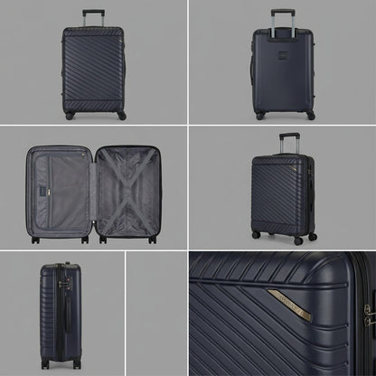 Bugatti Oslo 24-inch navy blue luggage matrix showing front, back, interior, and detail views.