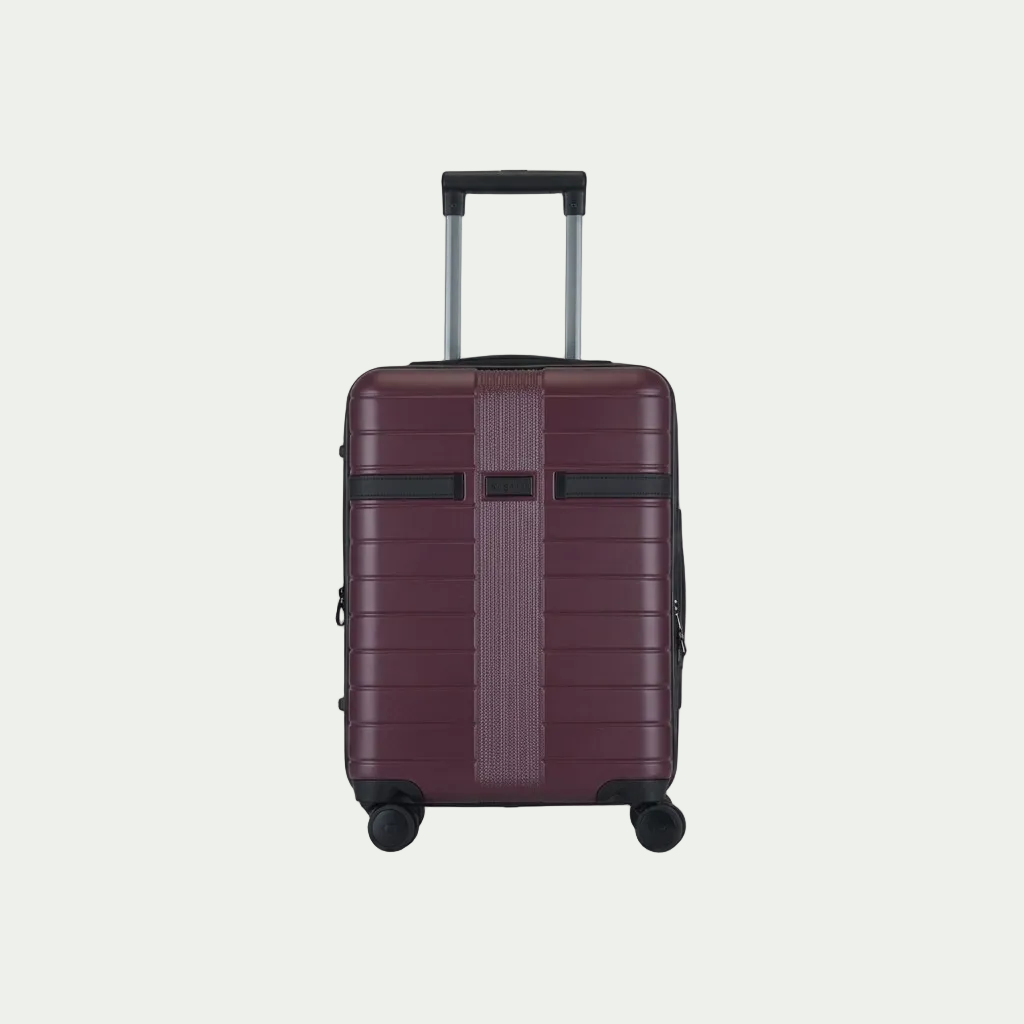Bugatti Hamburg red lacquer carry-on luggage with telescopic handle and spinner wheels.
