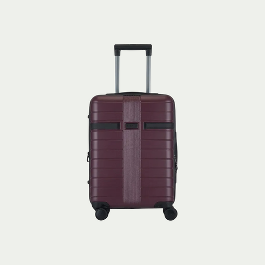 Bugatti Hamburg red lacquer carry-on luggage with telescopic handle and spinner wheels.