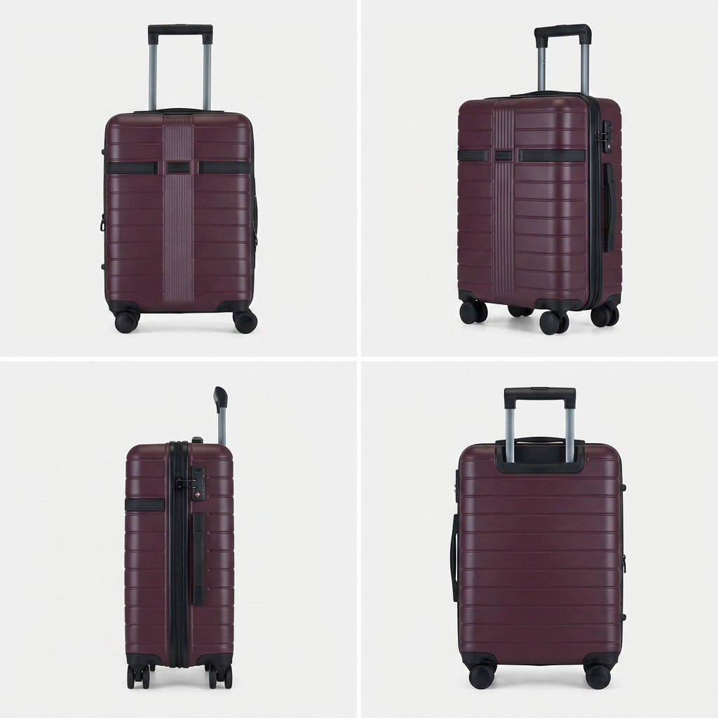 Bugatti Hamburg red lacquer carry-on luggage shown from front, side, back, and angled views.