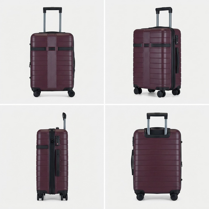 Bugatti Hamburg red lacquer carry-on luggage shown from front, side, back, and angled views.