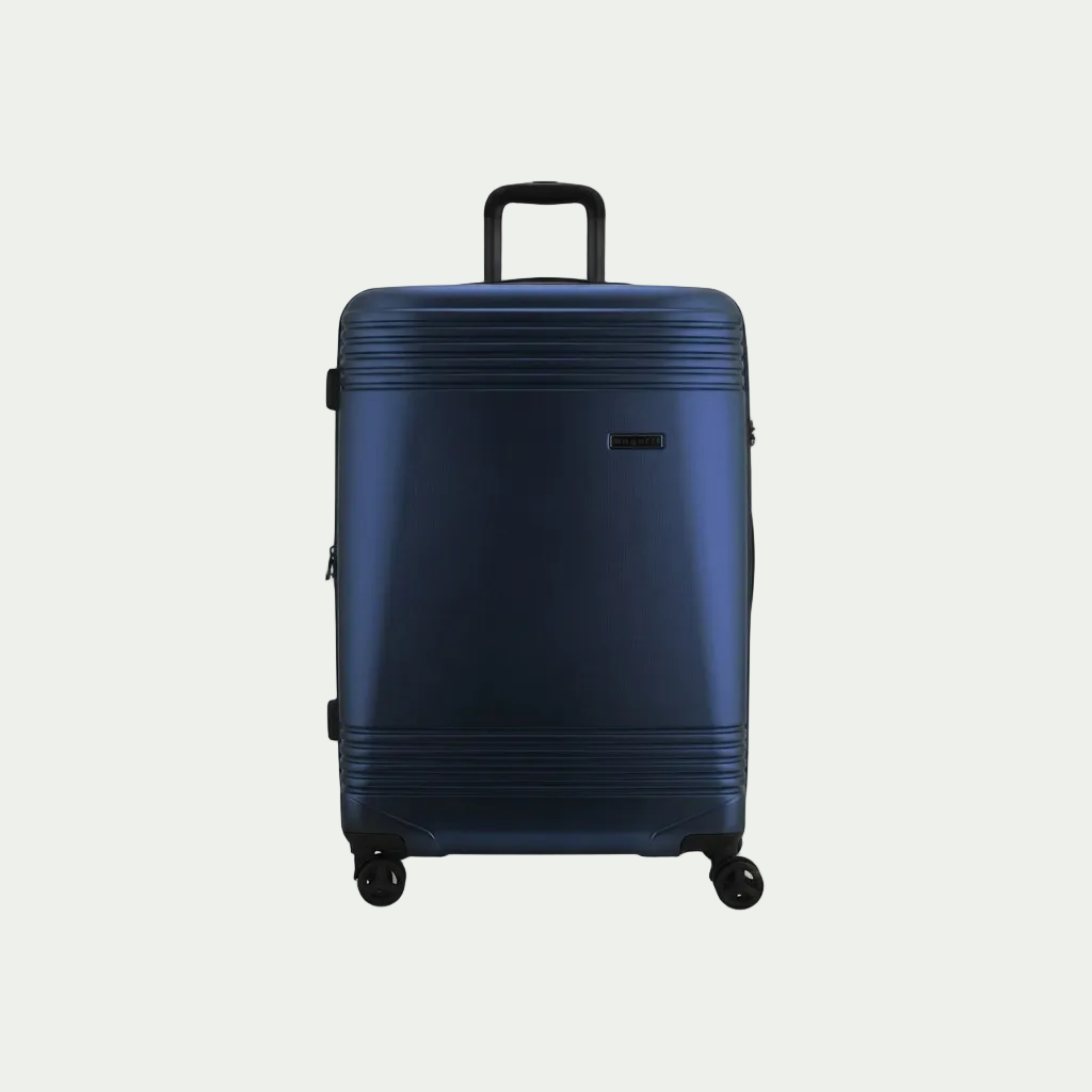 Bugatti Nashville 28-inch Navy Hardside Spinner Luggage with telescopic handle and 360-degree wheels.
