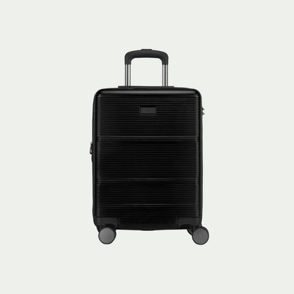 Bugatti Brussels hardside carry-on luggage in black with ribbed texture and spinner wheels.