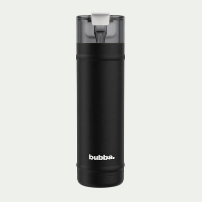 A high-resolution, centered image of a glossy black 24 oz bubba DualSip bottle with its smoke gray cap.