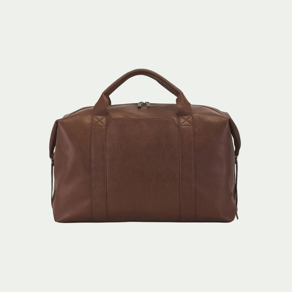 Bugatti Palermo Cognac vegan leather duffle bag featuring dual top handles and a secure top zipper.