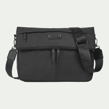 Bugatti Reborn black crossbody bag with adjustable shoulder strap and recycled rPET fabric.