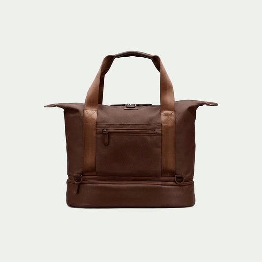 Bugatti Raphael 4-in-1 brown convertible laptop tote bag with textured fabric and dual top handles.