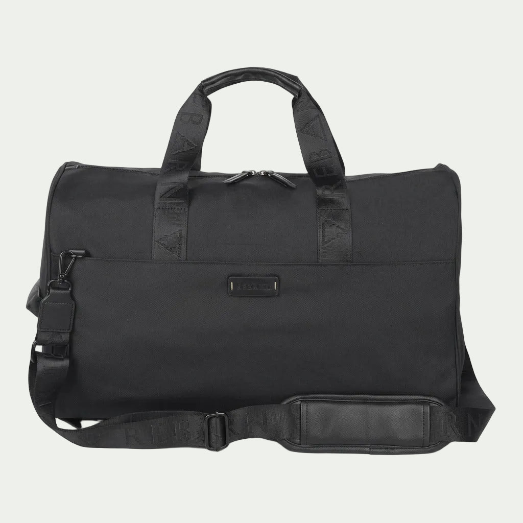 Black Bugatti Reborn Convertible Duffle Bag with top handles and adjustable padded shoulder strap.