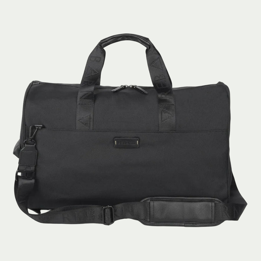 Black Bugatti Reborn Convertible Duffle Bag with top handles and adjustable padded shoulder strap.