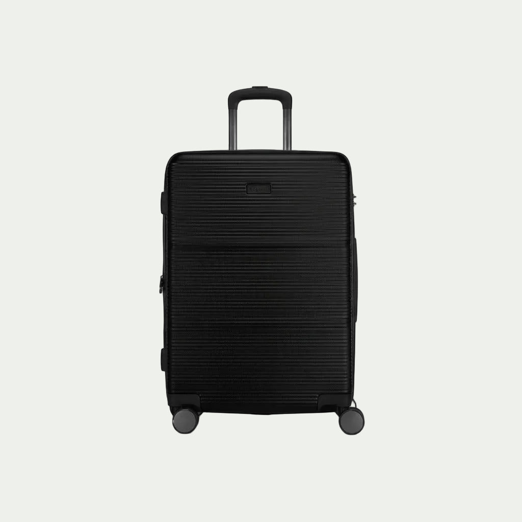 Black Bugatti Brussels 24-inch hardside luggage with telescopic handle and spinner wheels.