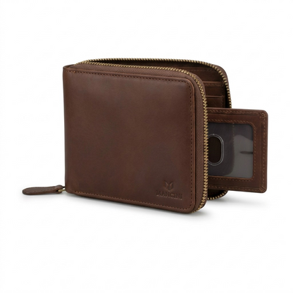 Mancini Leather Goods Men's Zip Wallet w/ Removable Case (8700159-BROWN) ecommerce product image.