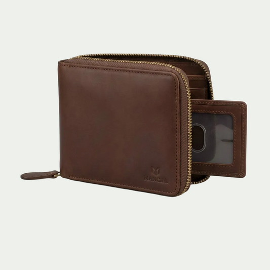 Mancini Leather Goods Men's Zip Wallet w/ Removable Case (8700159-BROWN) ecommerce product image.