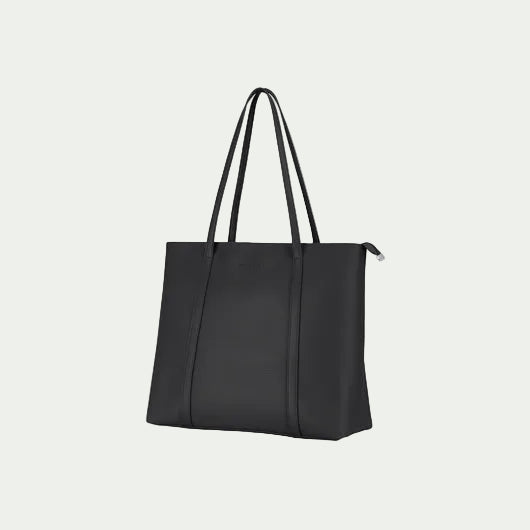 Black tote bag on a white background