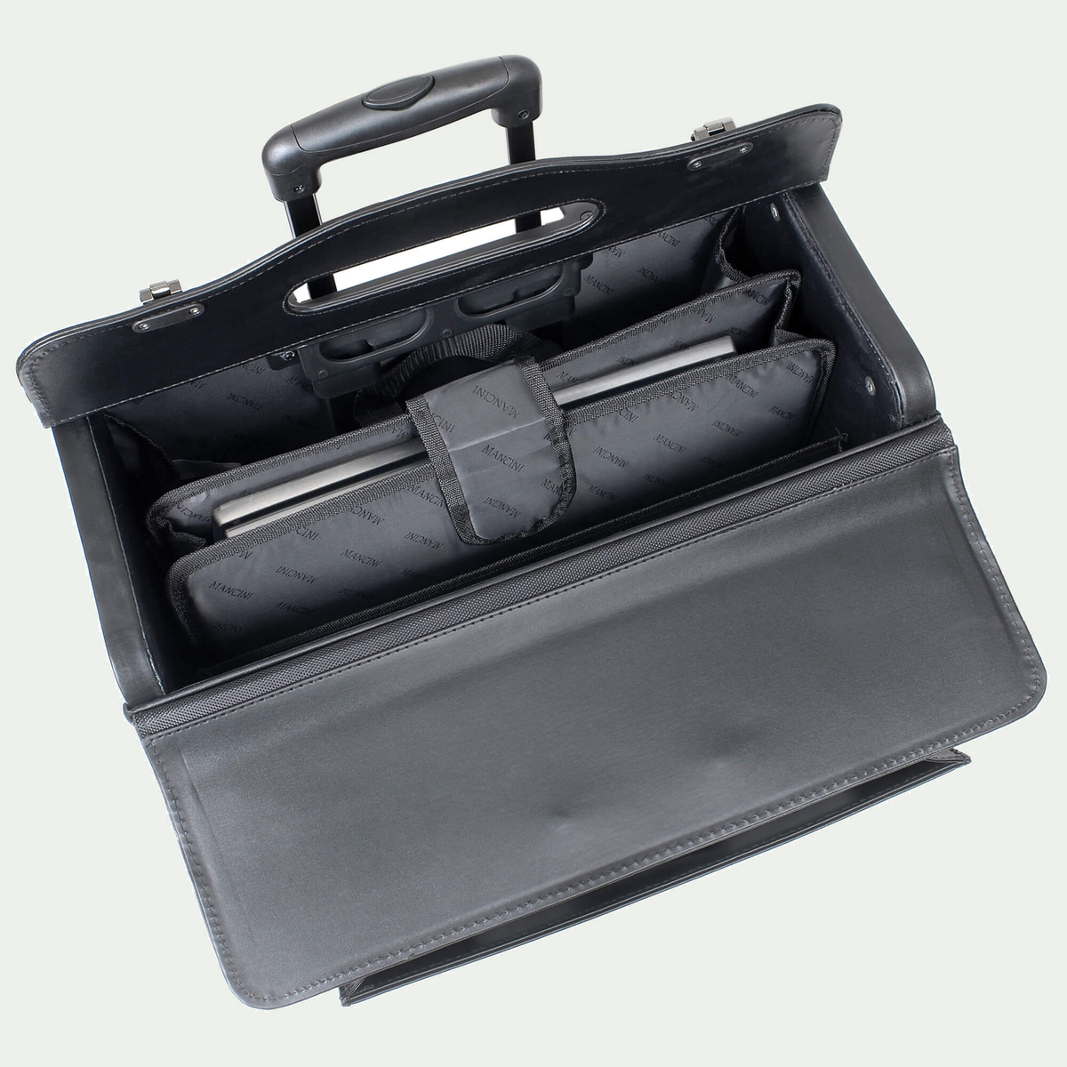 Mallette à roulettes Mancini 90458 noire, compartiment principal ouvert et housse amovible incluse