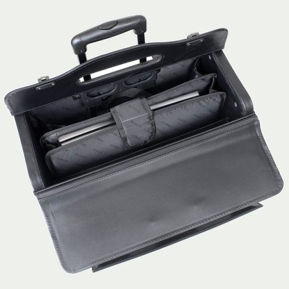 Mallette à roulettes Mancini 90458 noire, compartiment principal ouvert et housse amovible incluse