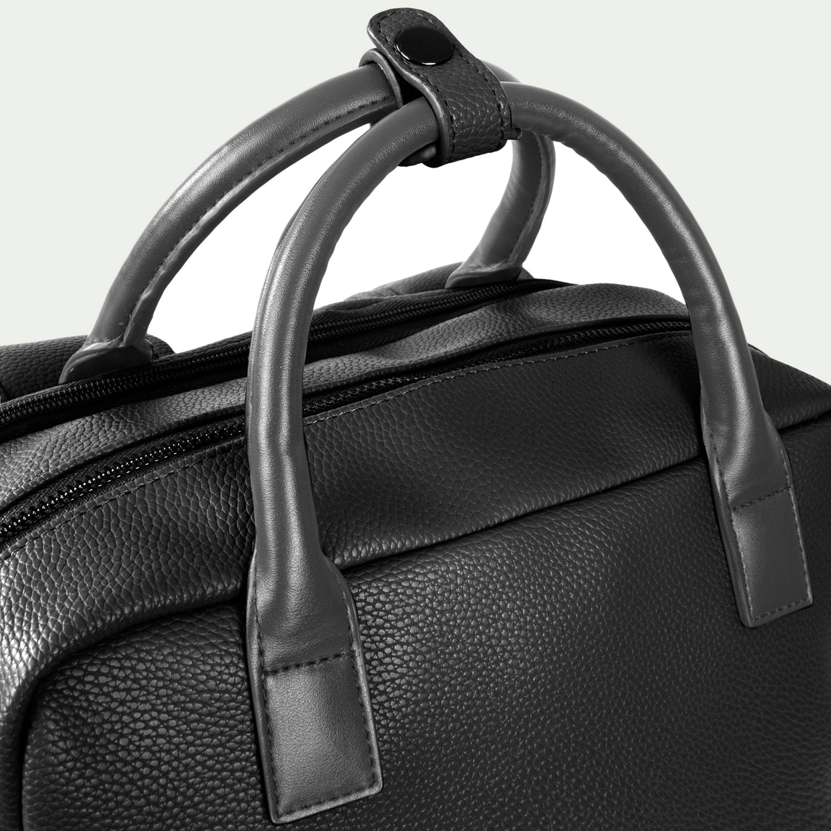 Bugatti Contrast backpack in black, handles and zipper close-up