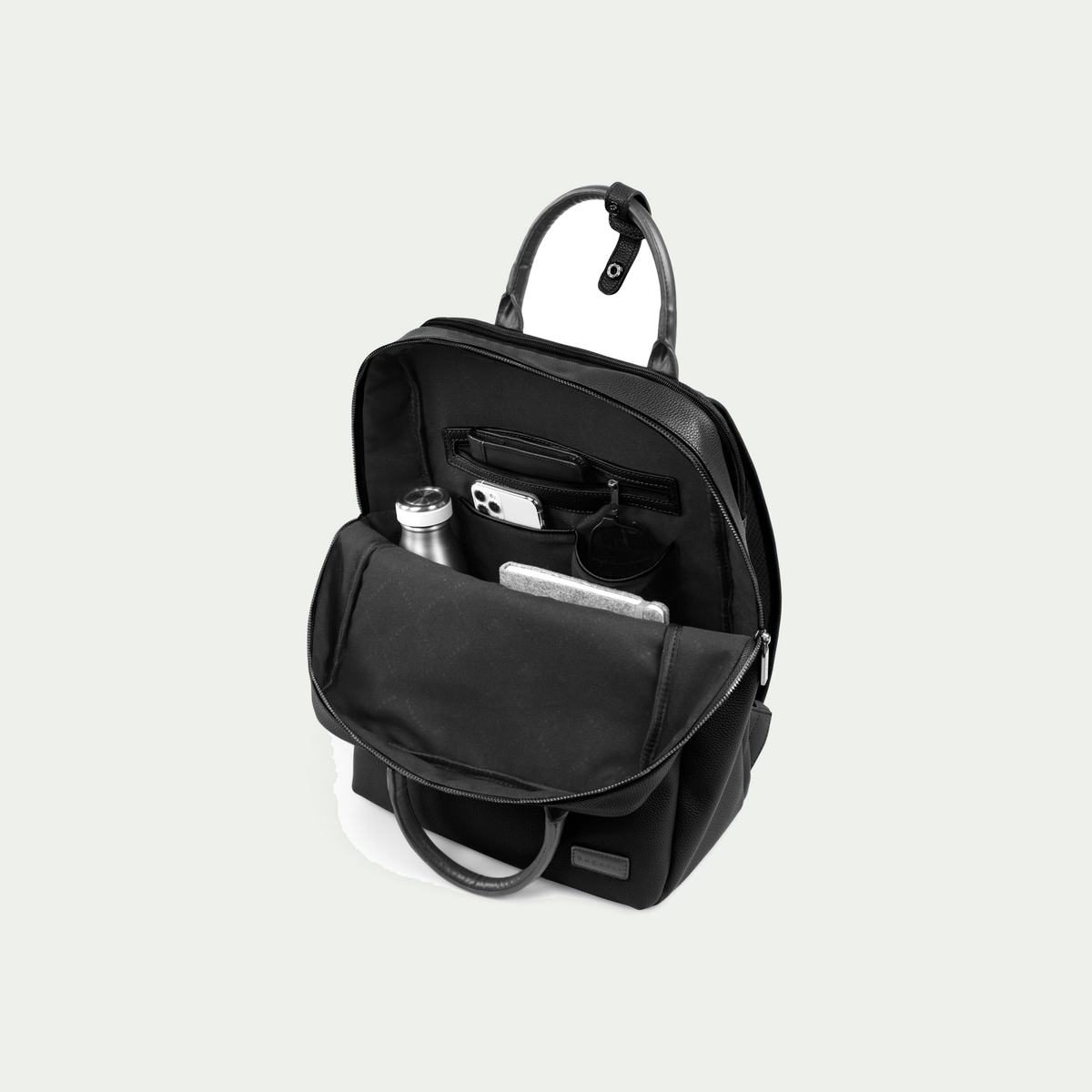 Bugatti Contrast backpack in black, open interior and compartments