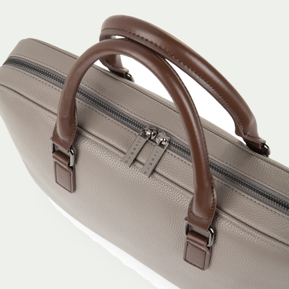 Bugatti Contrast briefcase in grey, handles and zipper close-up