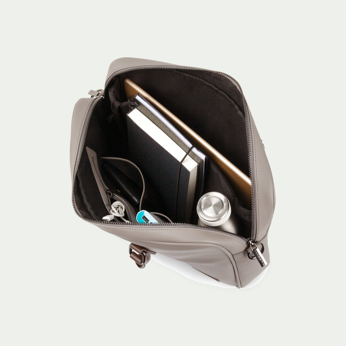Bugatti Contrast briefcase in grey, open interior and compartments