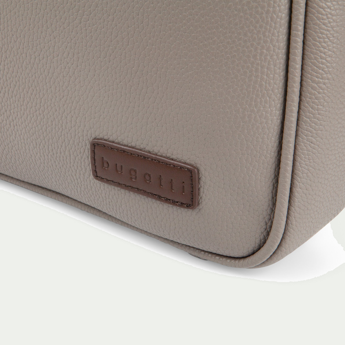 Bugatti Contrast briefcase in grey, logo and textured surface close-up