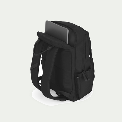 Bugatti Madison backpack in black, open padded laptop compartment