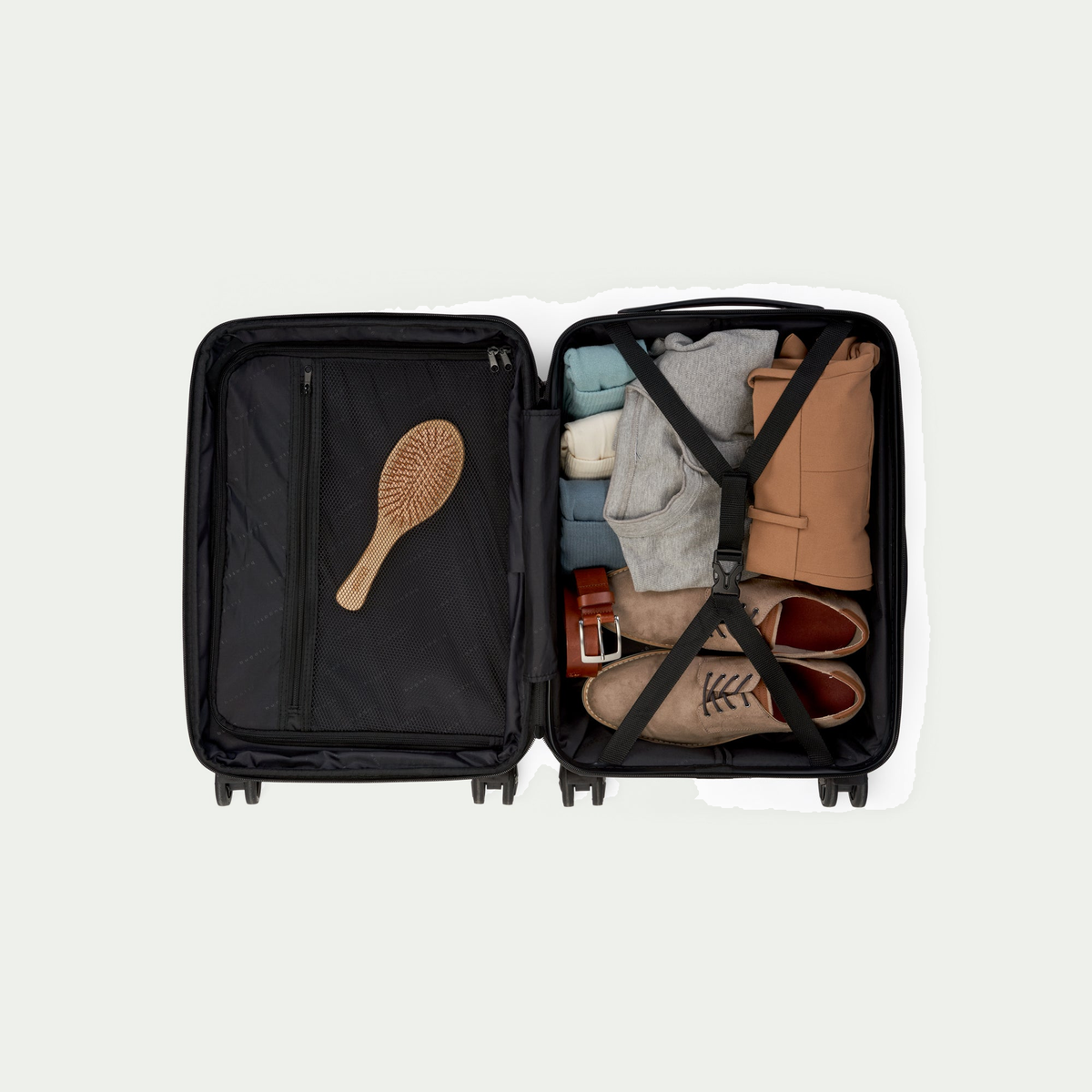 Bugatti Nashville carry-on suitcase in red, interior packed with travel items