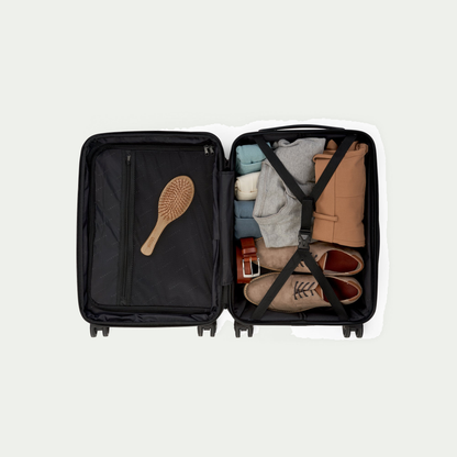 Bugatti Nashville carry-on suitcase in red, interior packed with travel items