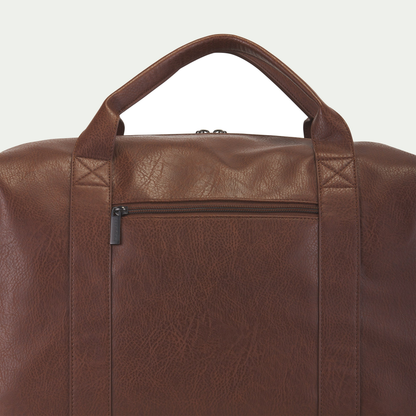 Bugatti Palermo duffle bag in cognac, rear zipper pocket close-up