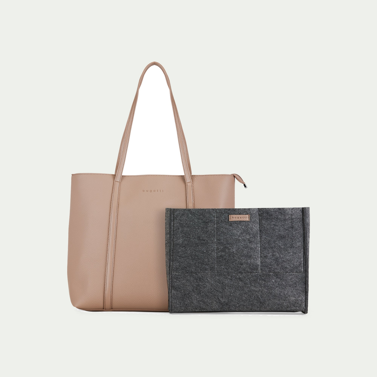 Cabas d’affaires Bugatti Pure couleur taupe, avec son organisateur amovible à côté
