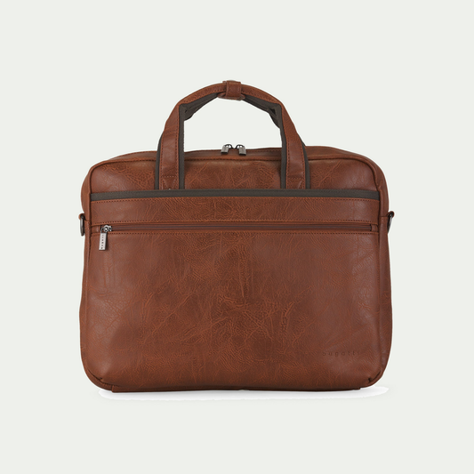 Bugatti Valentino briefcase in cognac, front view