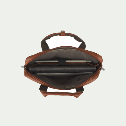 Bugatti Valentino briefcase in cognac, open interior and compartments