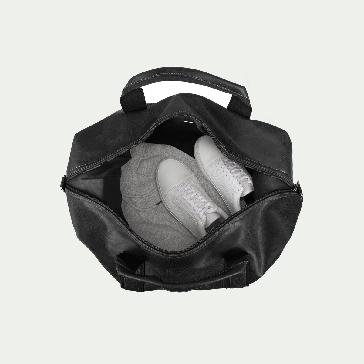 Bugatti Valentino duffle bag in black, open interior and compartments