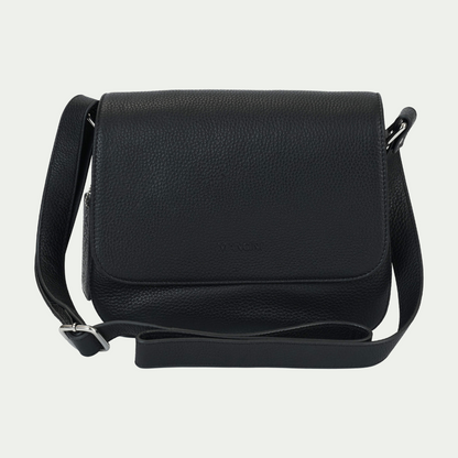 Mancini Alison Crossbody Handbag in black pebble-grain leather