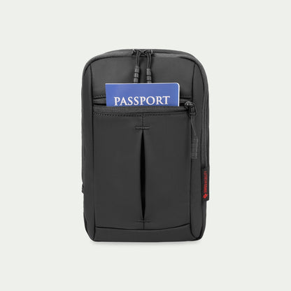 Swiss Mobility Active City Sling Bag – Black, front pocket with passport