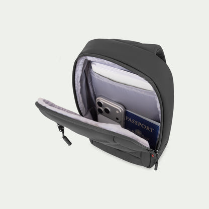 Swiss Mobility Active City Sling Bag Grey, open organizer compartment with phone