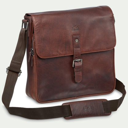Mancini Buffalo 99-5463, coloris brun, sac pour tablette, vue de trois quarts avec bandoulière