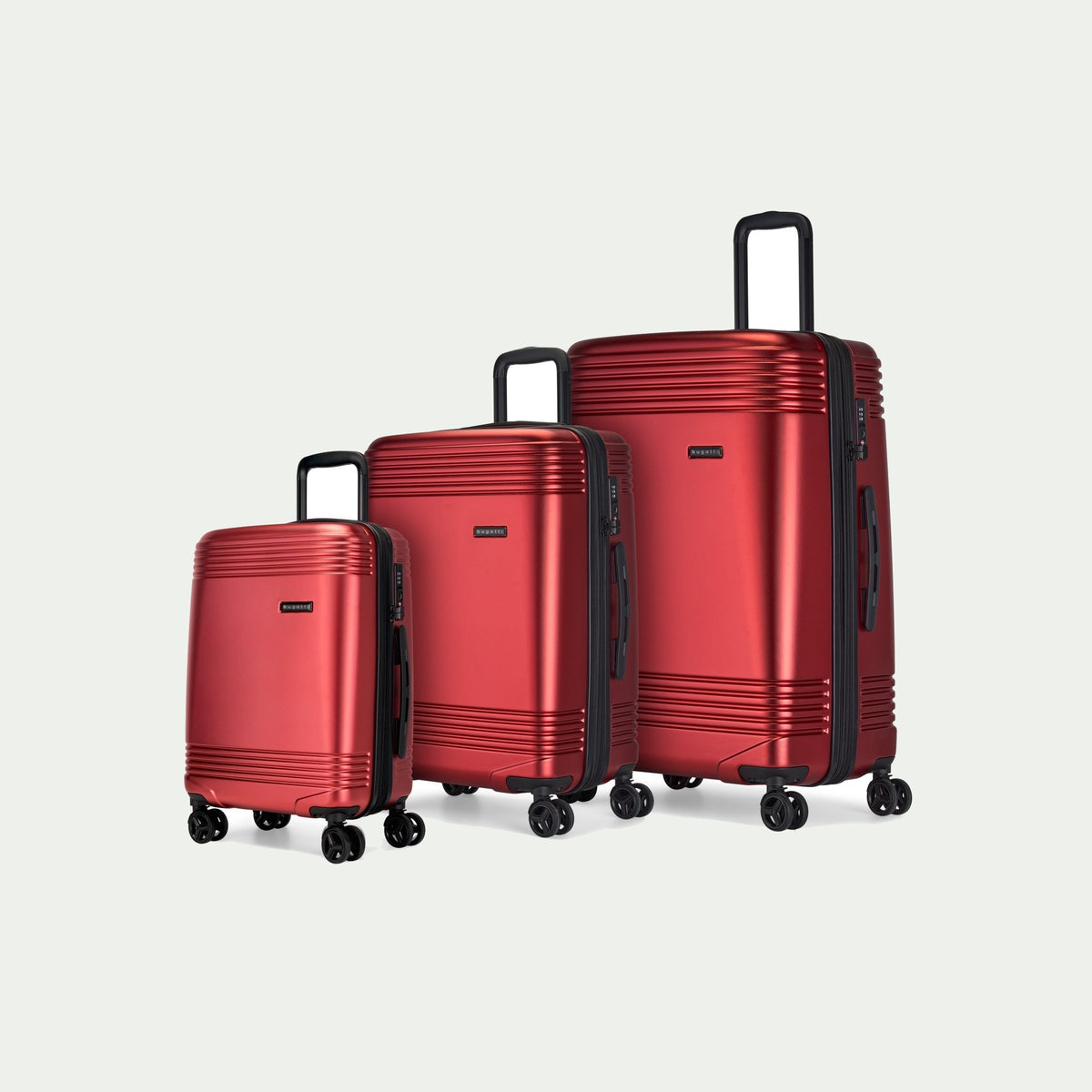 Bugatti Nashville 3-piece hardside luggage set in red – full set view
