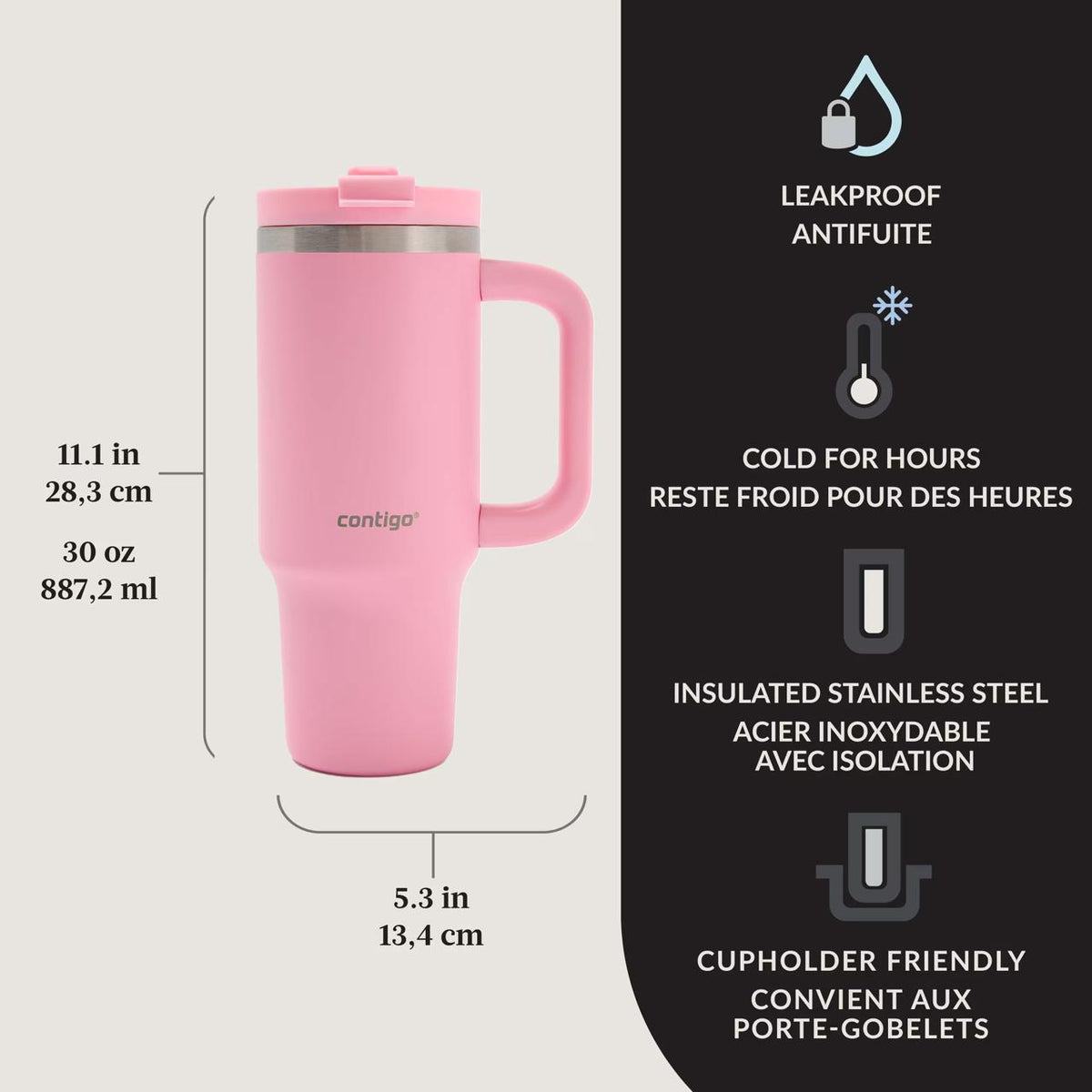 Contigo Streeterville Leak-Proof Tumbler - 30 oz Vacuum Insulated in Pink