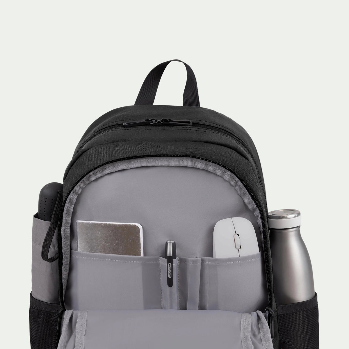 Swiss Mobility Urban Pro Backpack Black, open organizer compartment