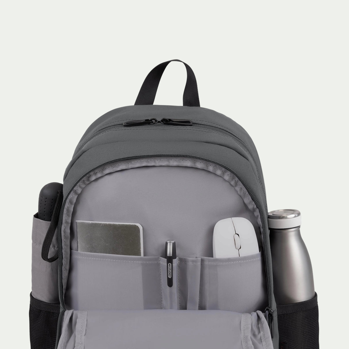 Swiss Mobility Urban Pro Backpack Grey, open organizer compartment