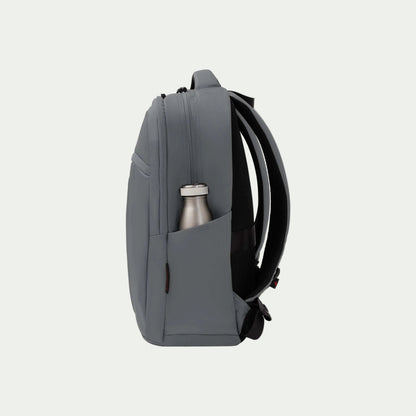 Swiss Mobility Active City Backpack Grey, side view with bottle in pocket