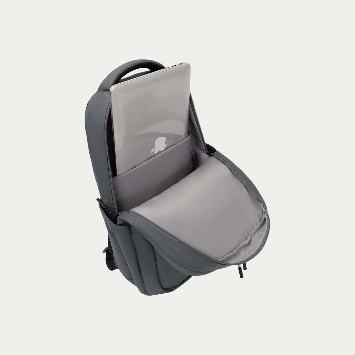 Swiss Mobility Active City Backpack Grey, open main compartment with laptop
