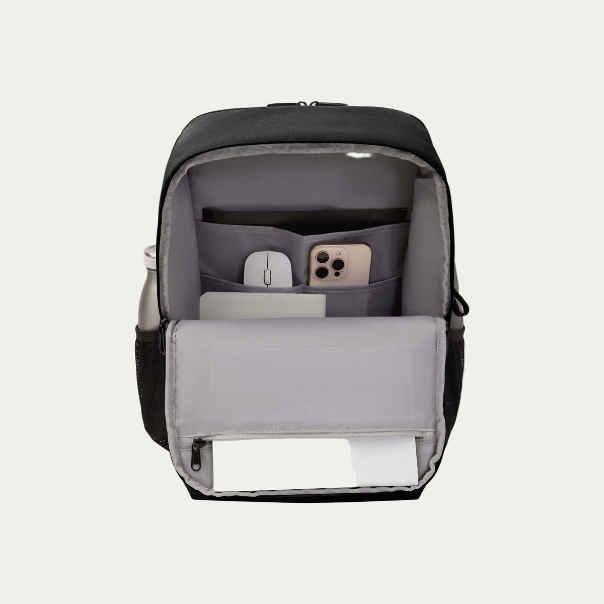 Swiss Mobility Urban Pro Backpack Black, open organizer compartment