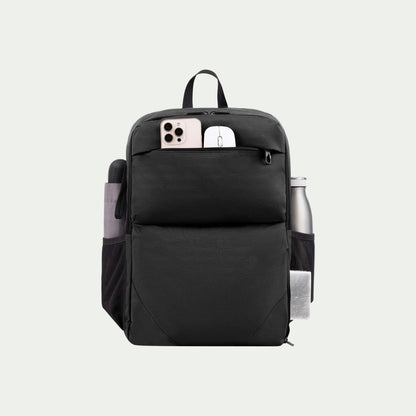 Swiss Mobility Urban Pro Backpack Black, front pocket with phone and accessories