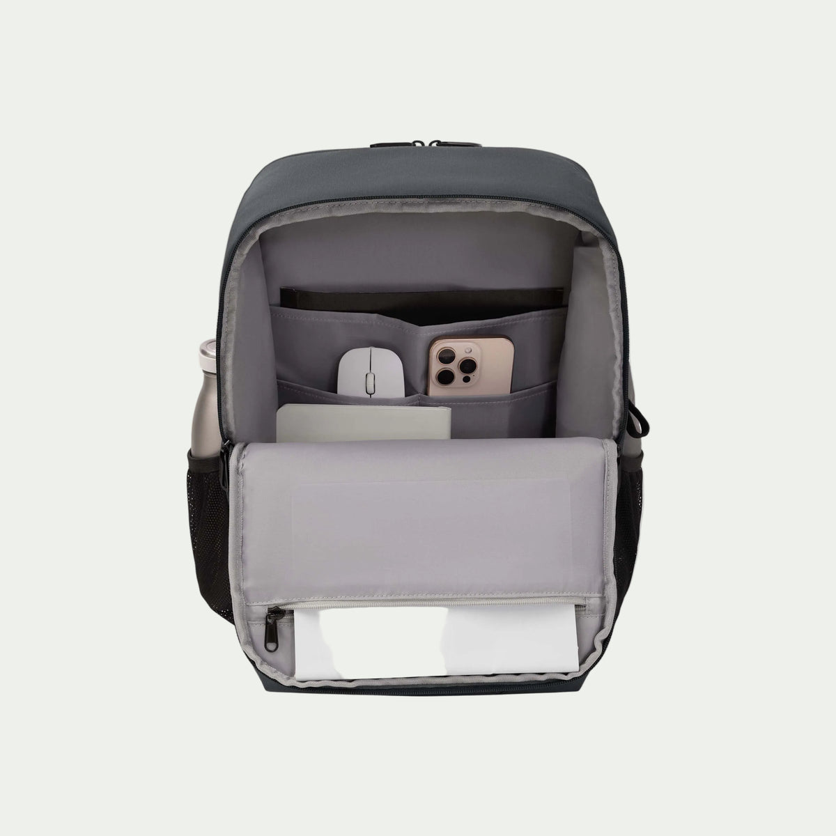 Swiss Mobility Urban Pro Backpack Grey, open organizer compartment