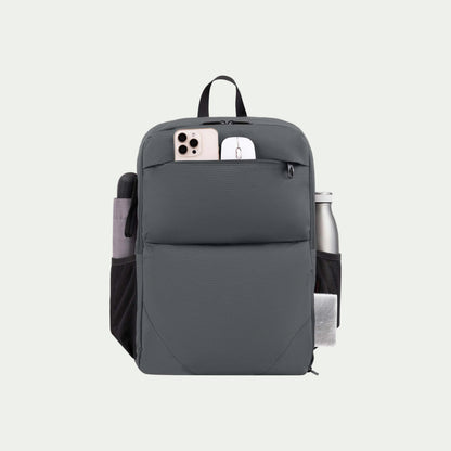 Swiss Mobility Urban Pro Backpack Grey, front pocket with phone and accessories