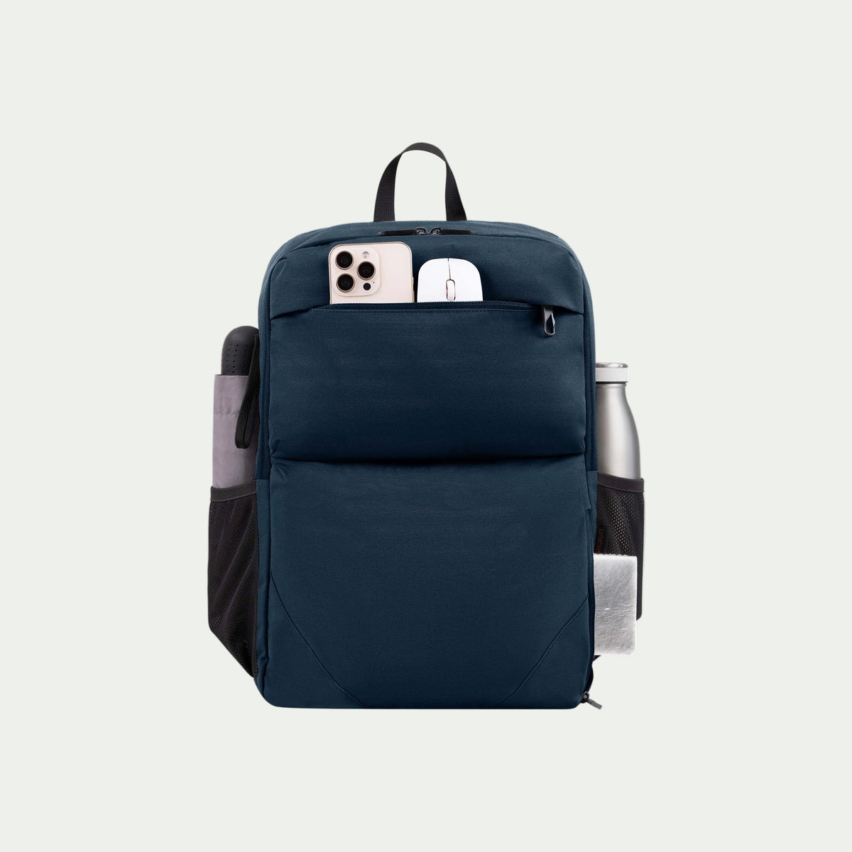Swiss Mobility Urban Pro Backpack Navy, front pocket with phone and accessories