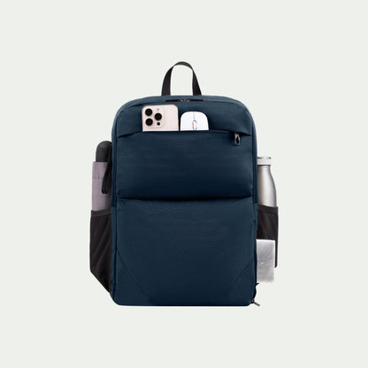 Swiss Mobility Urban Pro Backpack Navy, front pocket with phone and accessories